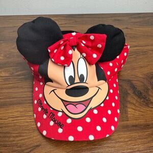Disney Minnie Mouse  Girls Visor with Ears and Bow Red Polka Dot Youth Size 4-6x